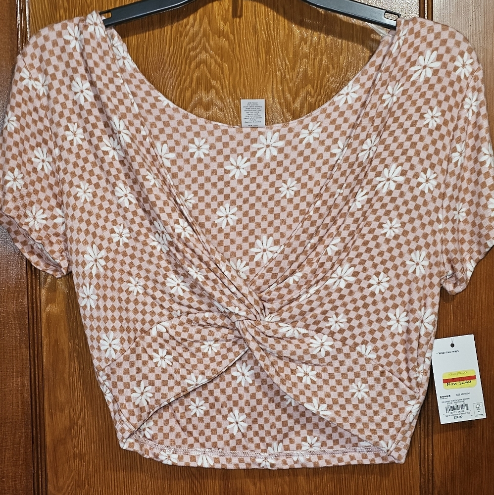 SO Red and White Tie Front Ruched Crop Top